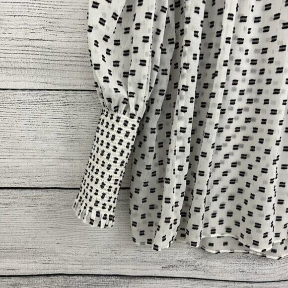 Joie Long Sleeve Smocked Ruffle Geometric Print Blouse Size S - Picture 3 of 4